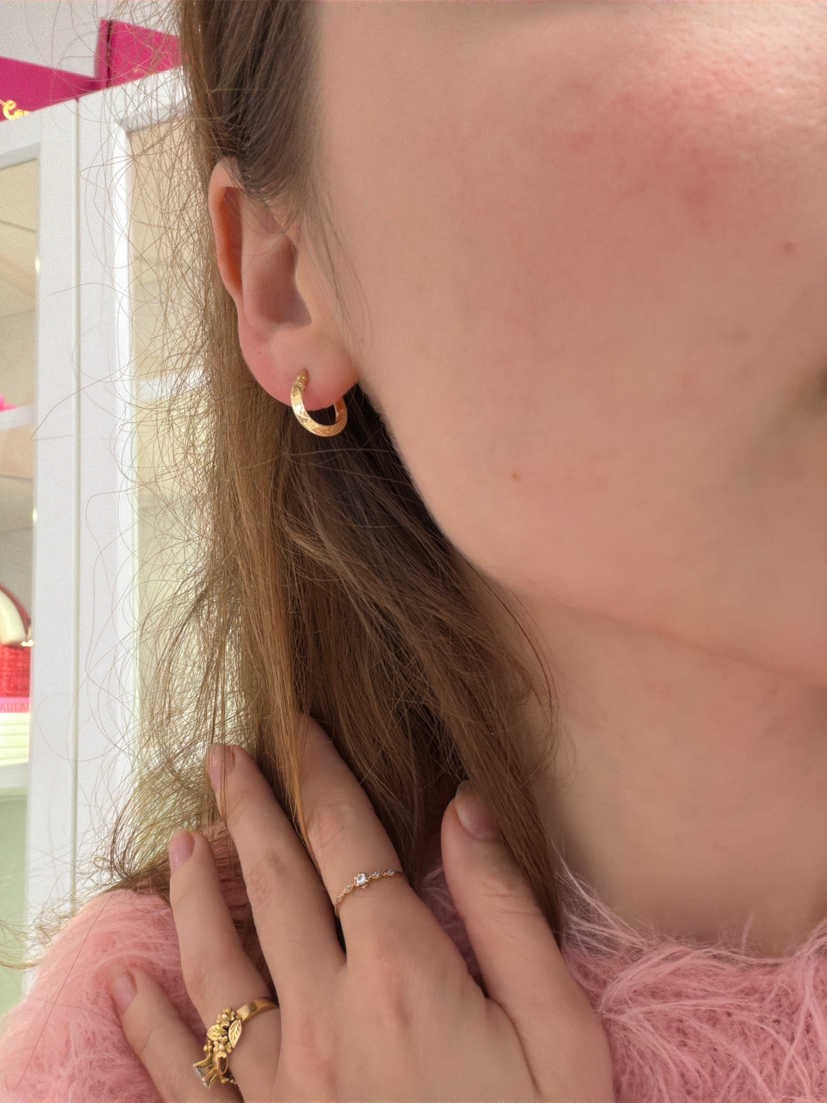 18k gold textured hoops, 12mm, 0.74g