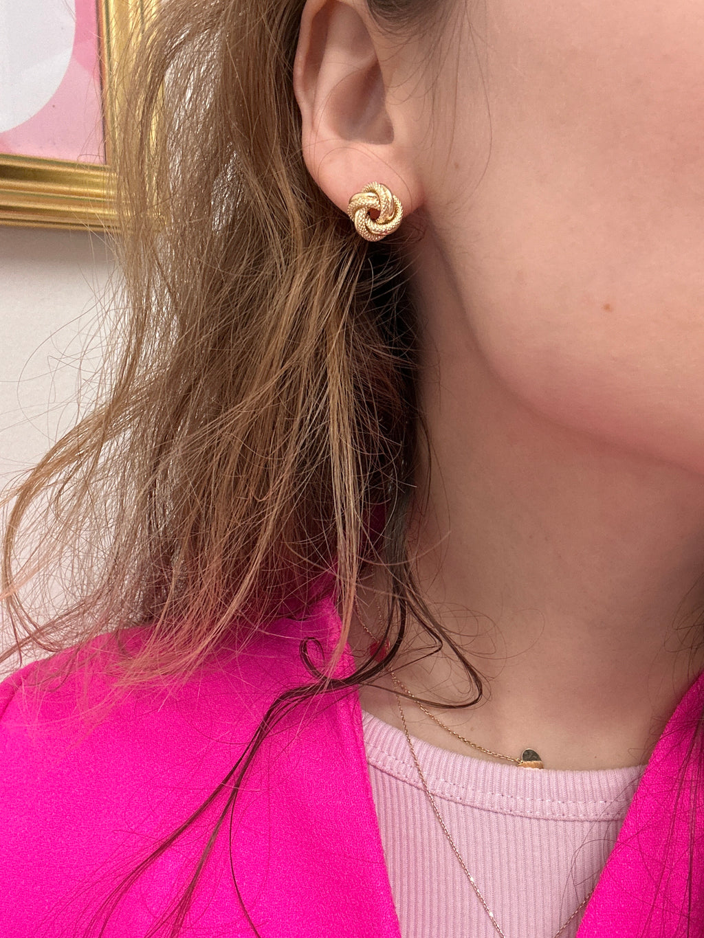 18k gold love knot earrings, 12mm,  1.94g