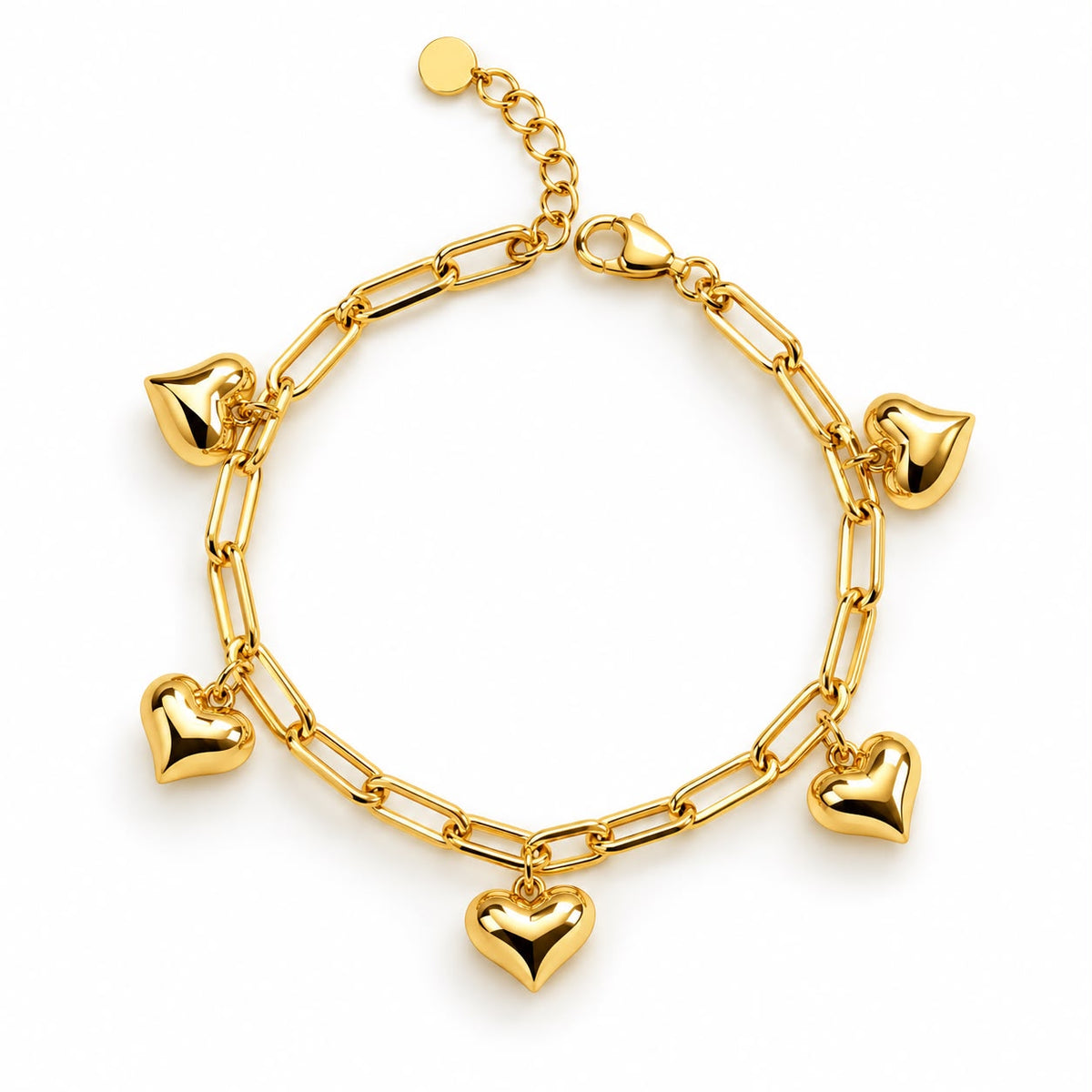18k gold paperclip with dangling hearts, adjustable 17-18cm, 3.87g