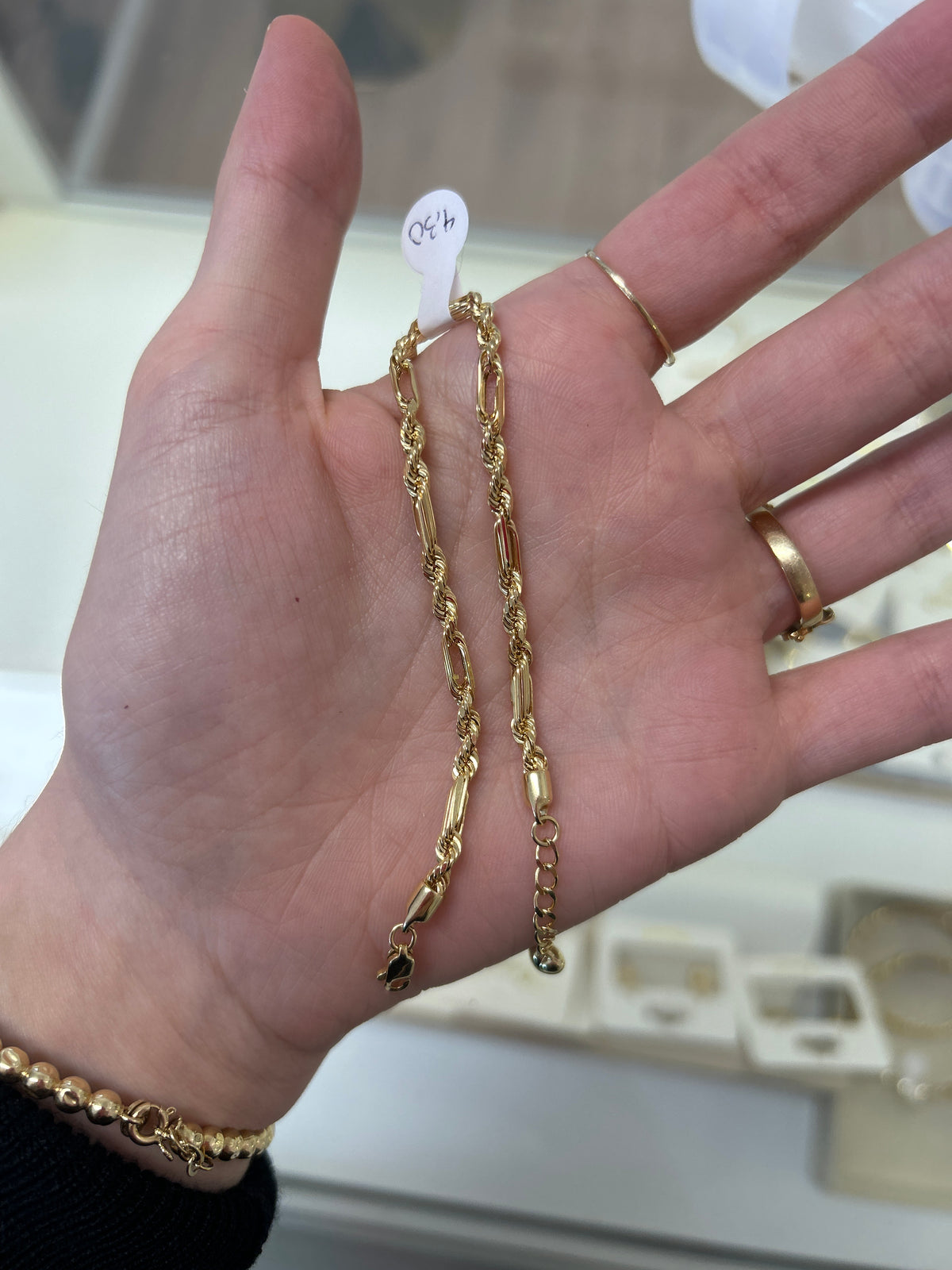 Bracelet spécial corde en or 18 carats avec petit cœur, ajustable 17-19 cm, 4,93 g