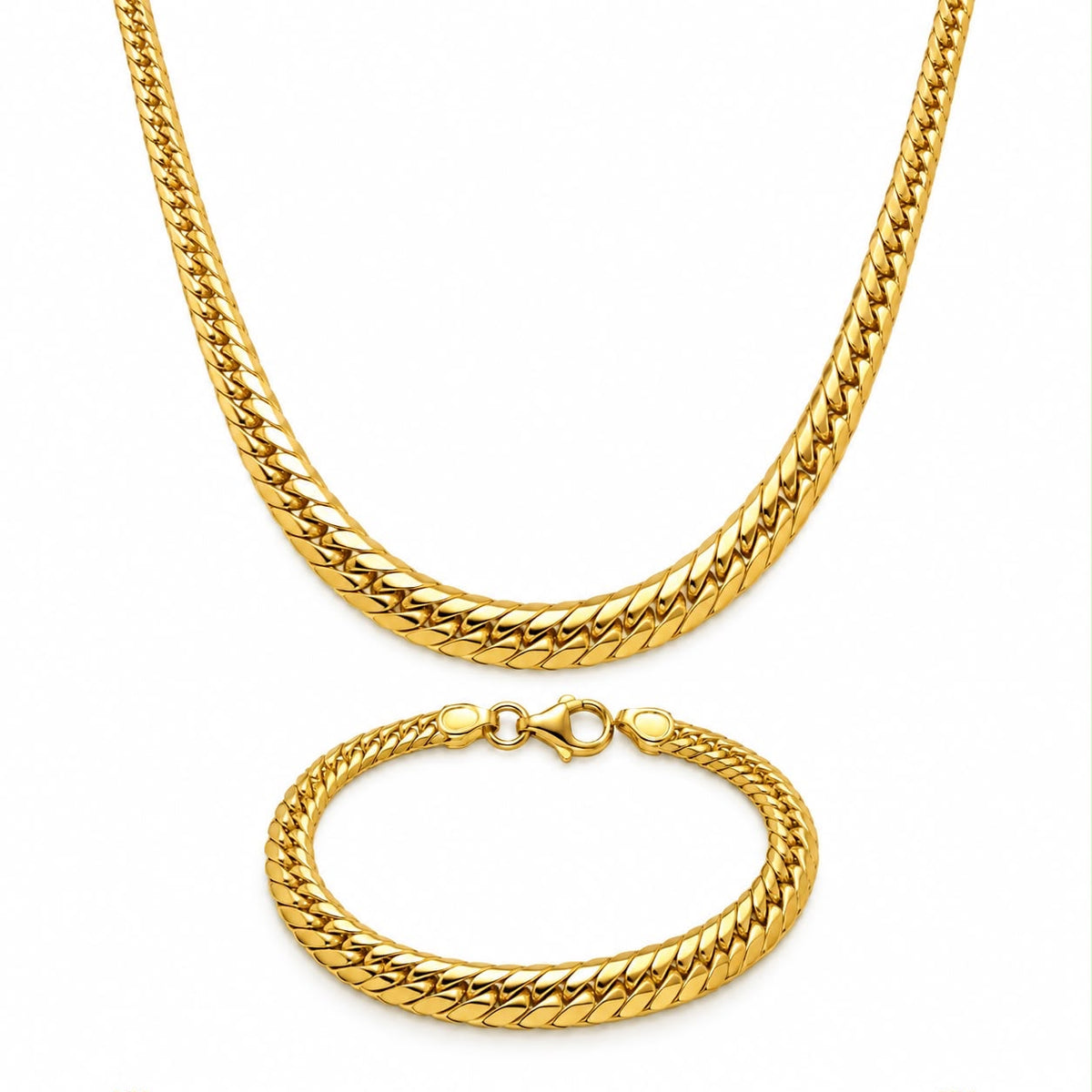 18k gold set of cobra chain (45cm, 4.79g) and bracelet (3.20g, 19cm) total of 7.99