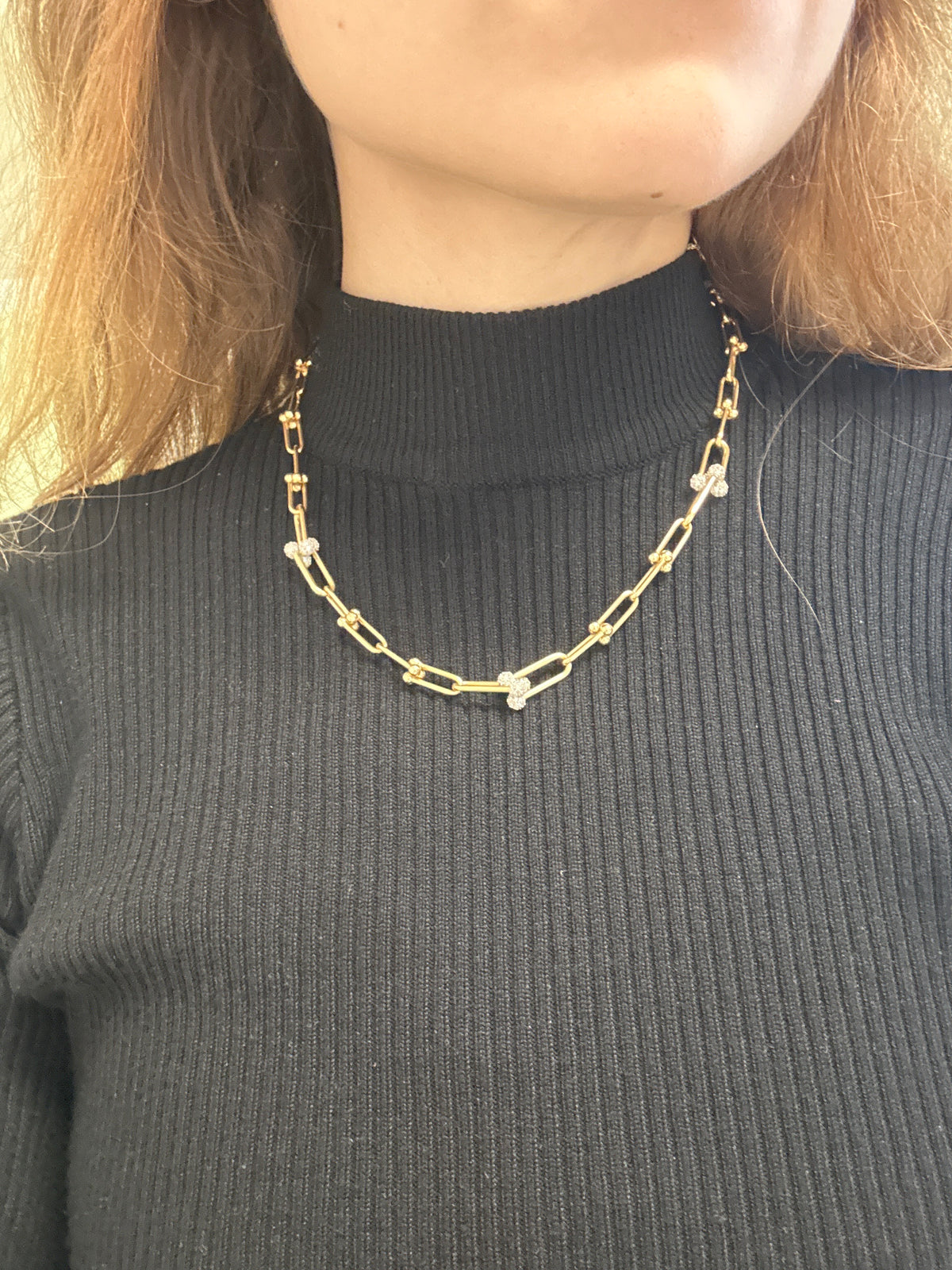 18K Gold Hardware Necklace with Zirconia, 45cm, 12.64g