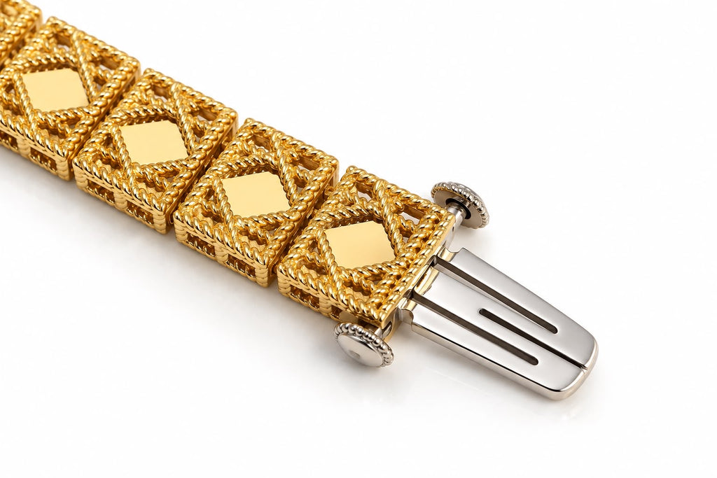 18K Gold Textured Bracelet, 17cm, 13.93g