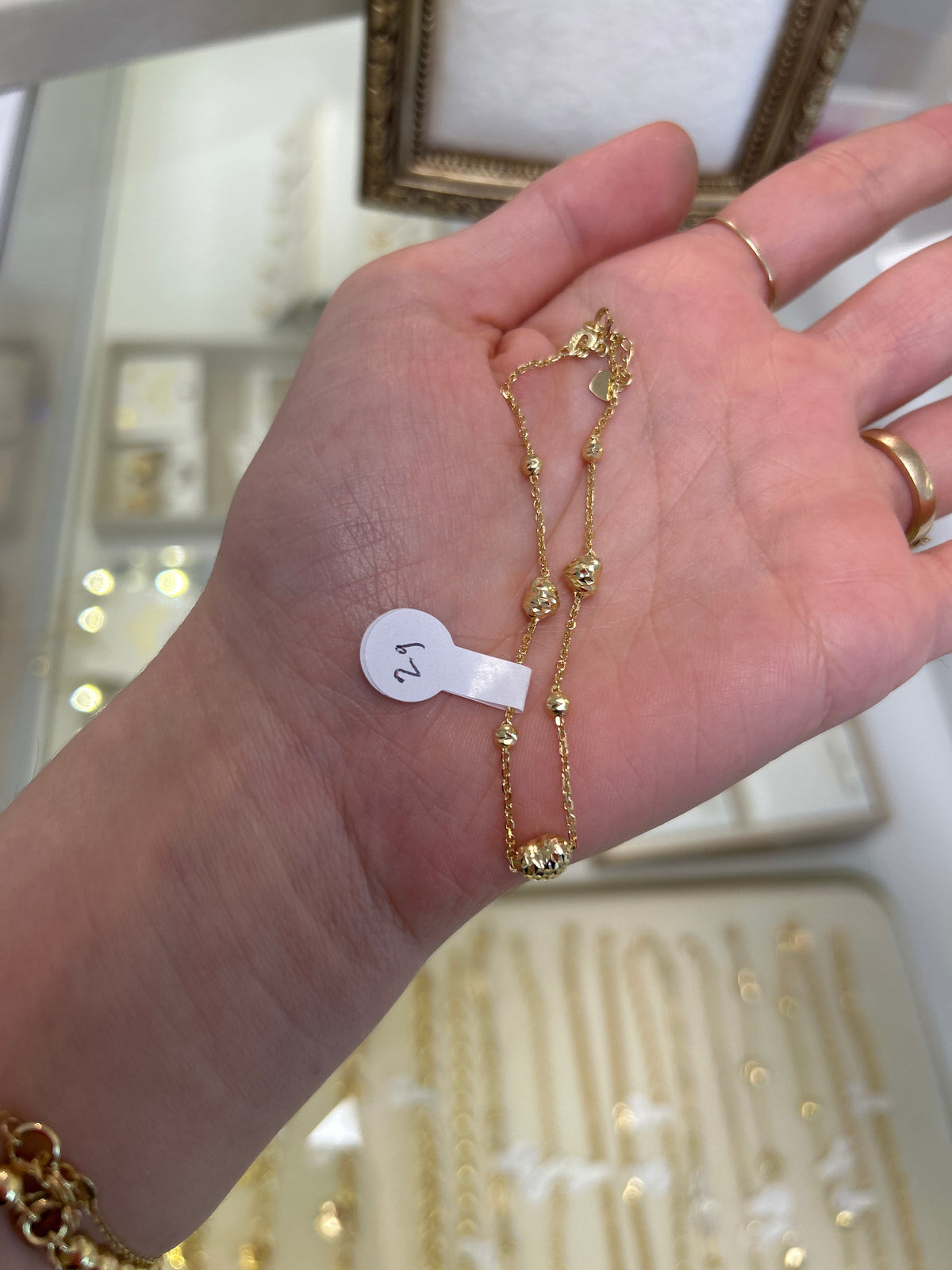 18k gold beads and hearts bracelet, 17.5-19cm, 1.93g