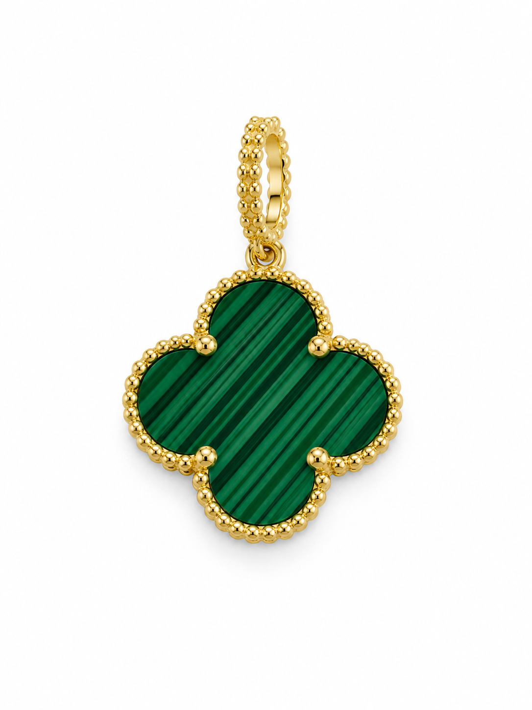 Pendentif Trèfle en Or 18K avec Pierre Malachite Verte, 16mm, 2.25g