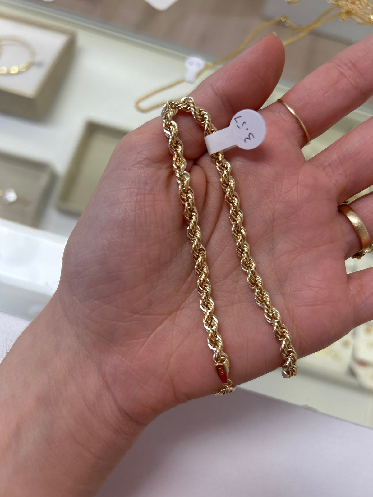 Bracelet corde en or 18 carats d’une épaisseur de 4 mm, 19 cm, 3,57 g