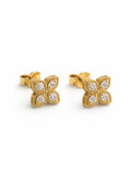 18k gold small flowers studs with zirconia stones, 1.63g