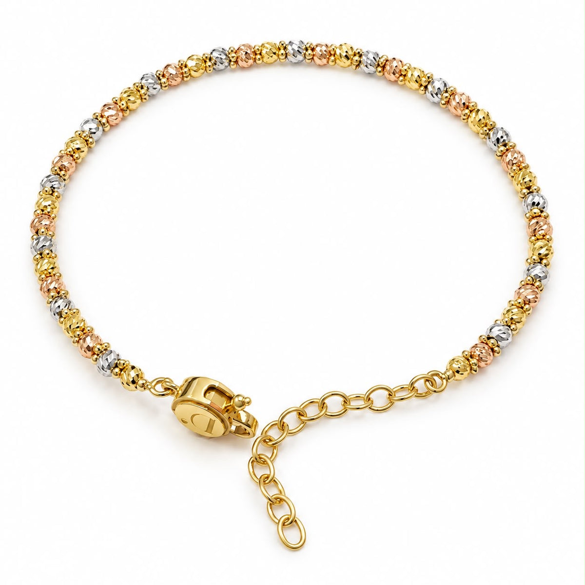 18k gold tritone beads bangle, adjustable 18 to 22cm, 7.35g