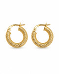18k gold textured small hoops, 14mm, 1.22g