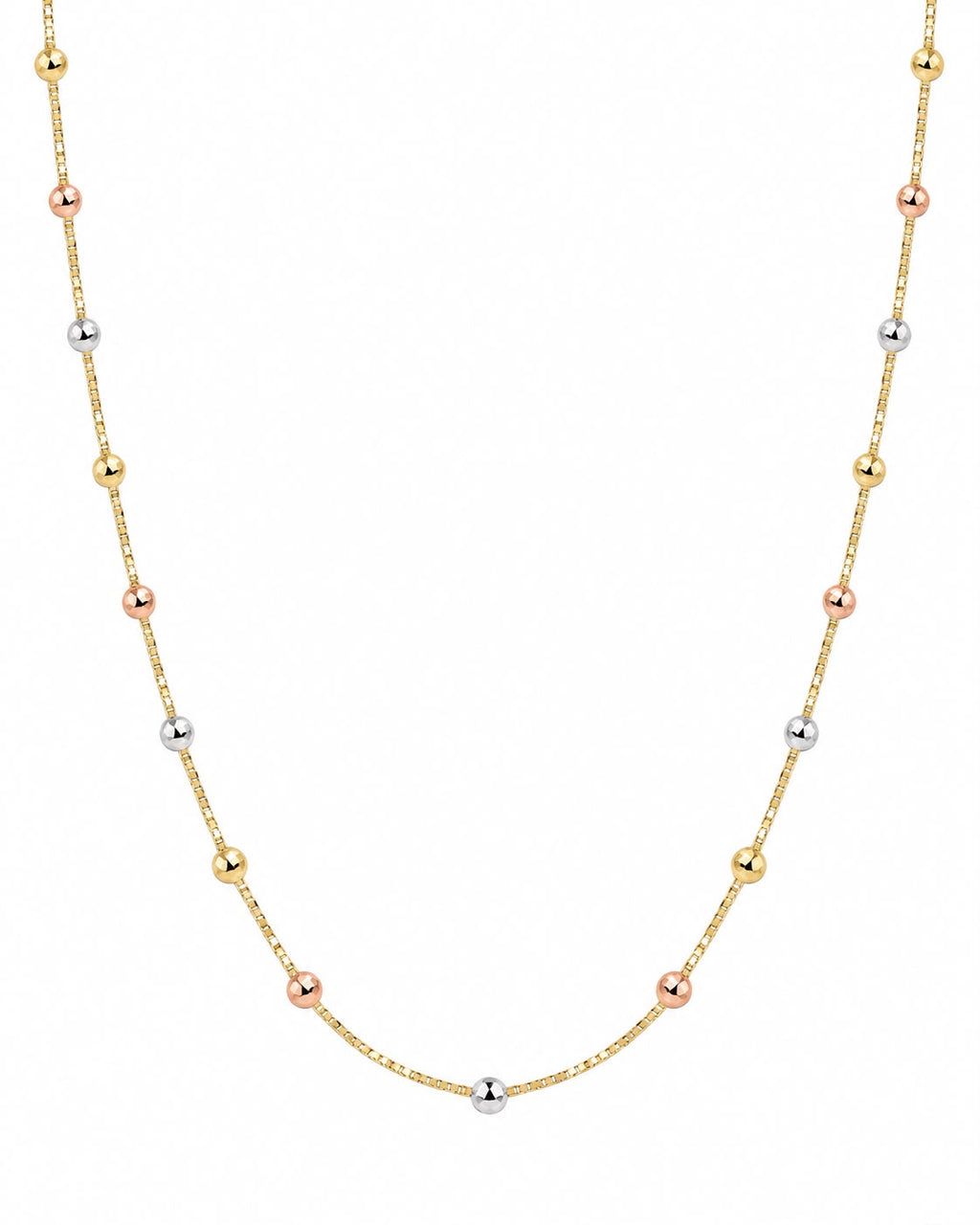 18k gold box chain with tritone beads, 45cm, 2.59g