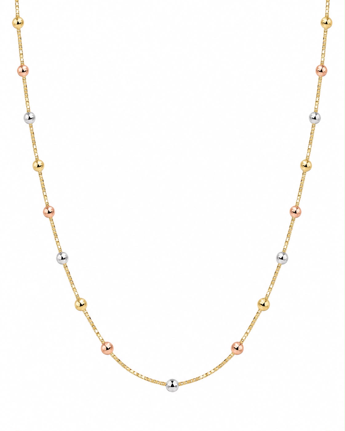 18k gold box chain with tritone beads, 45cm, 2.59g