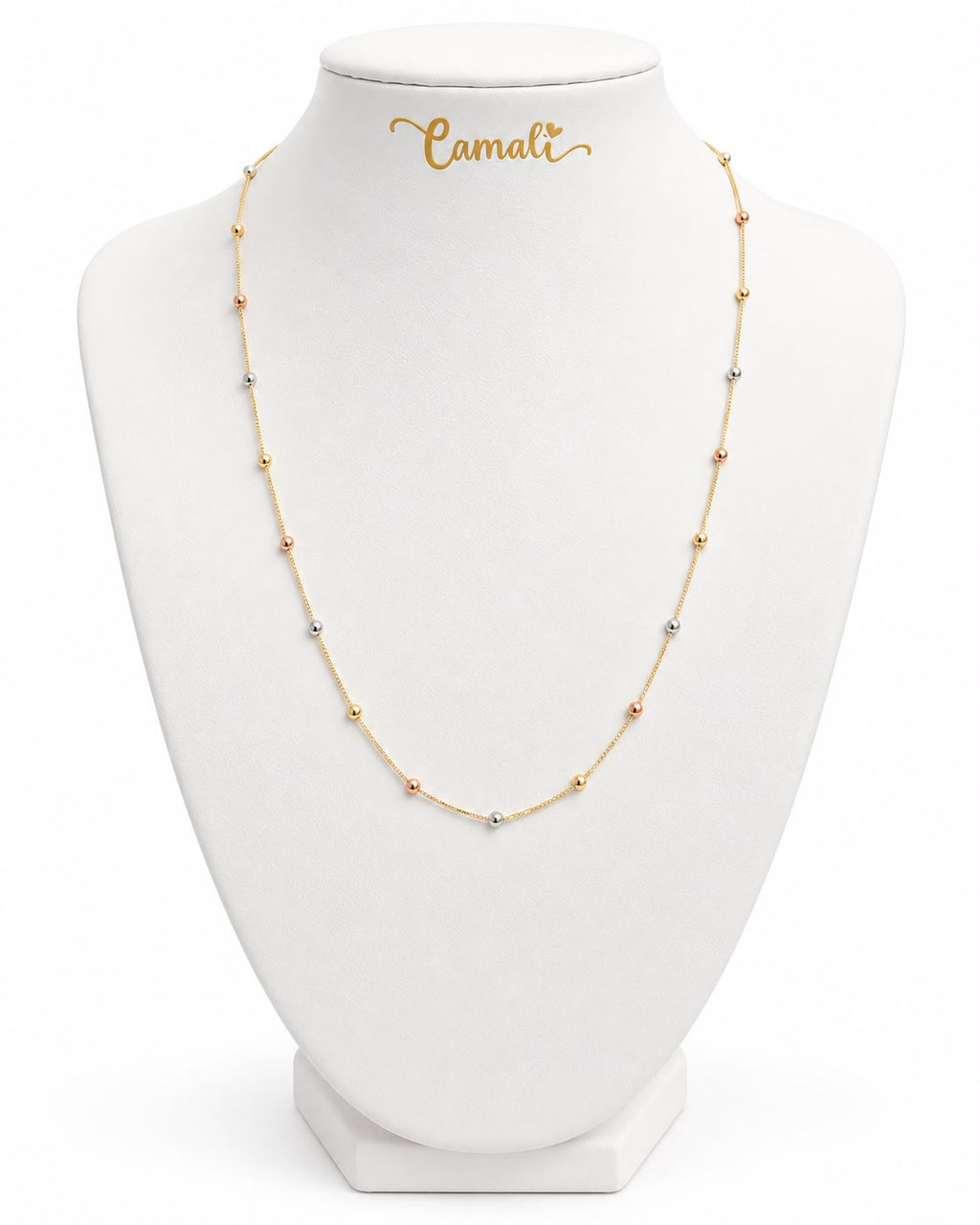 18k gold box chain with tritone beads, 45cm, 2.59g