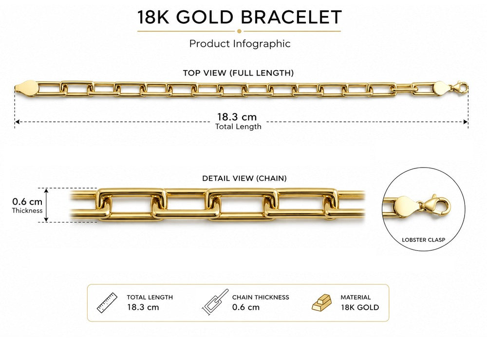 18K Gold Statement Link Bracelet for small wrists, 17.5cm, 7.62g