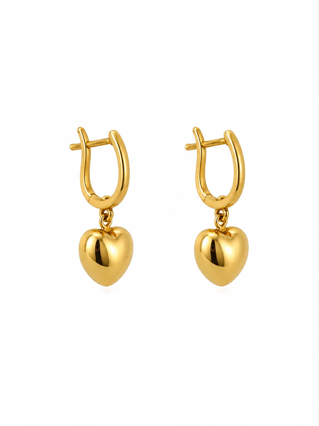 18K Gold Dangling Heart Earrings, 3.83g