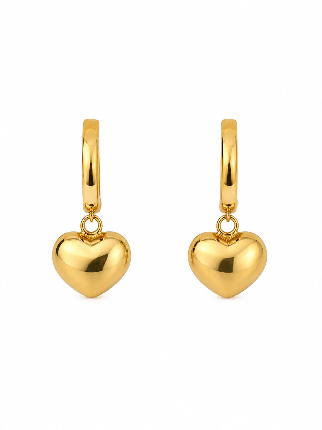 18K Gold Dangling Heart Earrings, 3.83g