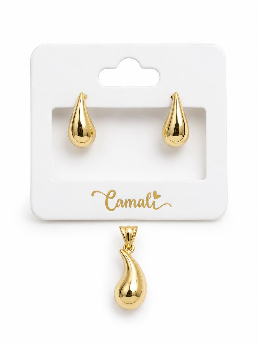 18k gold teardrops half set, small size 14mm, 2.23g (1.59g for earrings and 0.64g pendant) no chain!