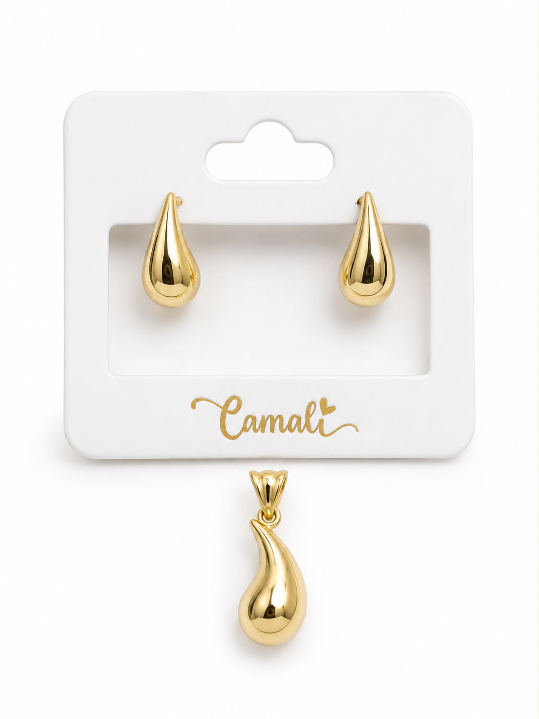 18k gold teardrops half set, small size 14mm, 2.23g (1.59g for earrings and 0.64g pendant) no chain!