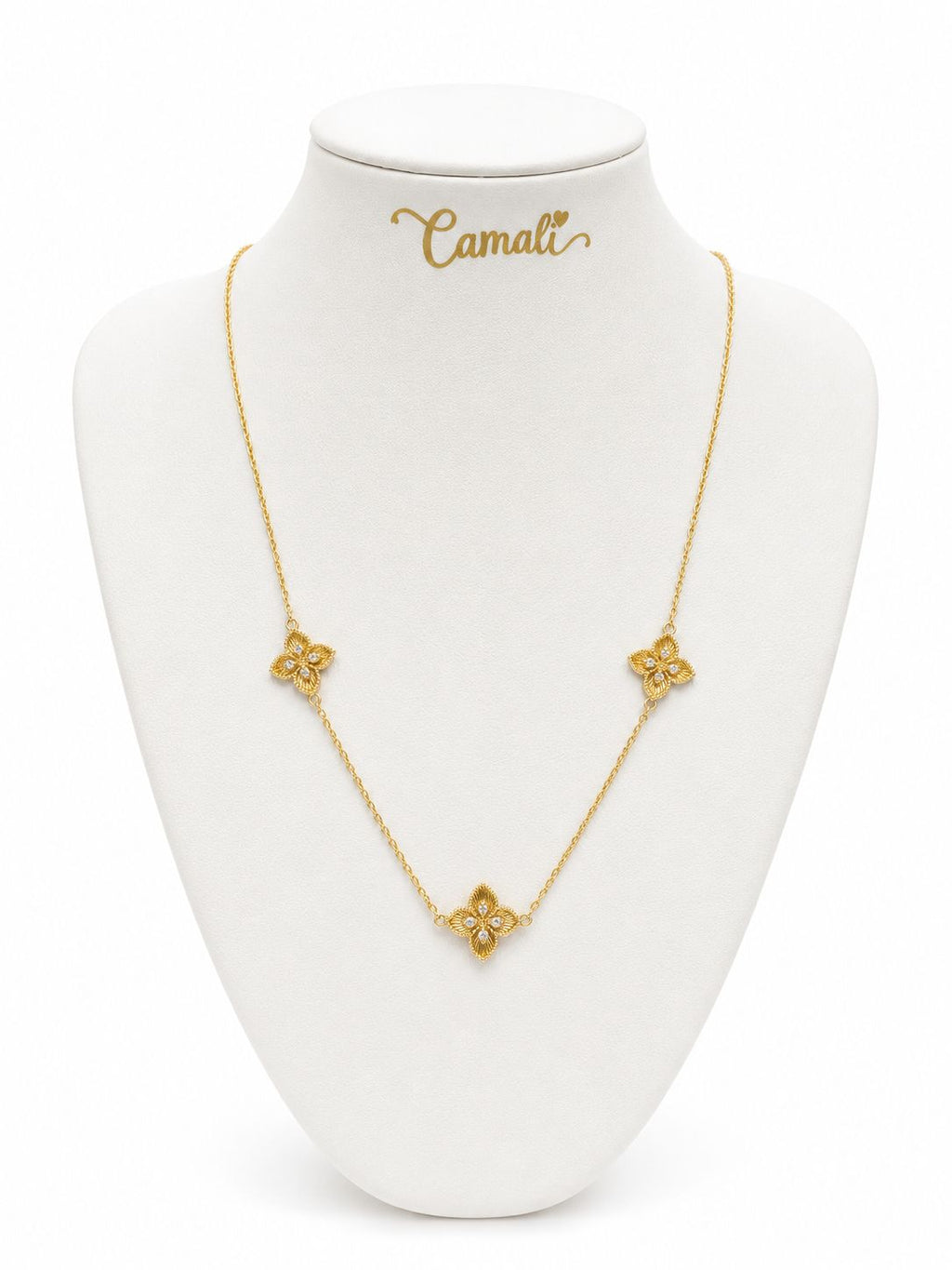 18k gold 3flowers necklace , 44cm, 6.42g
