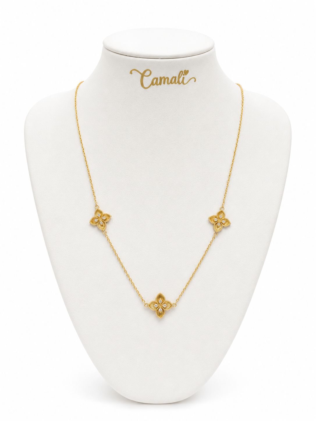 18k gold 3flowers necklace , 44cm, 6.42g