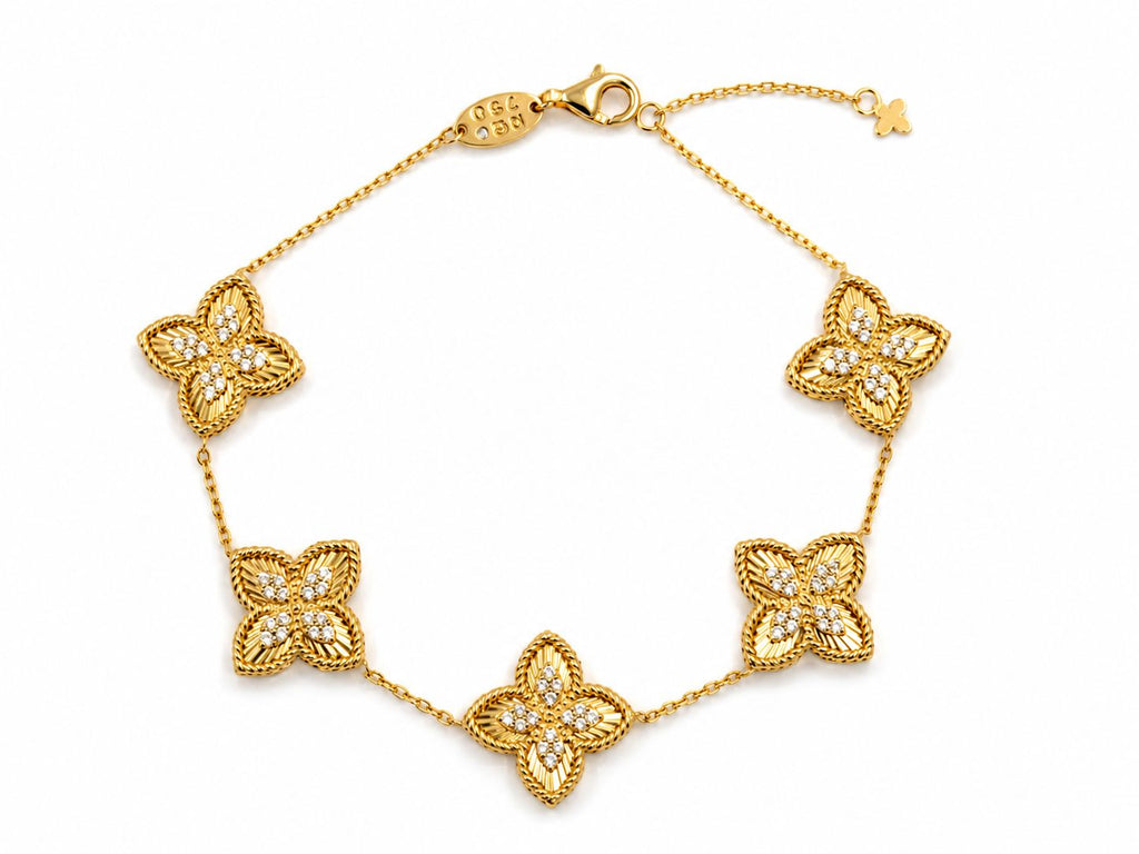 18k gold bracelet, 5 flowers, 19-21cm, 7.97g