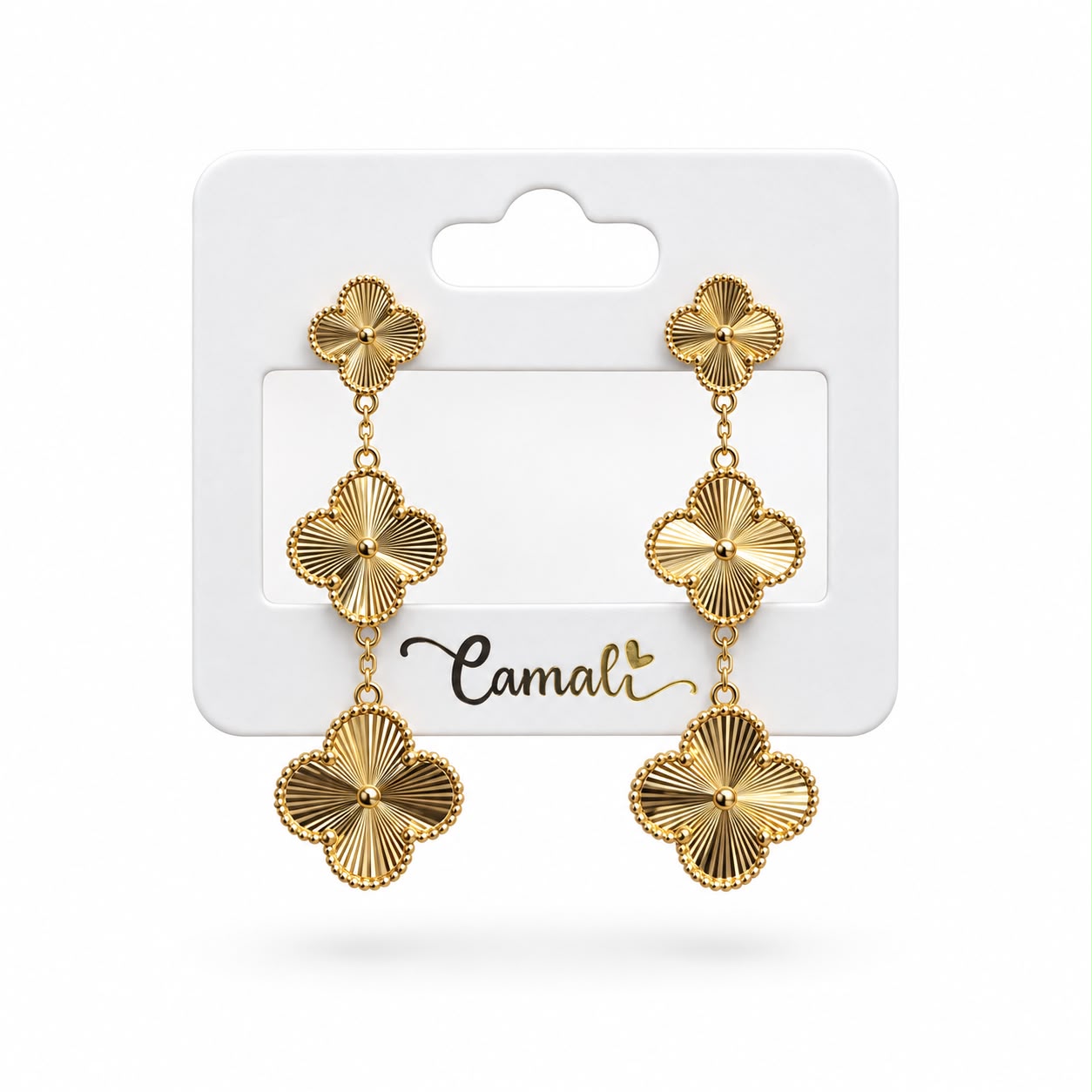 Boucles d'oreilles pendantes 3 trèfles en or 18 carats, 4,90g