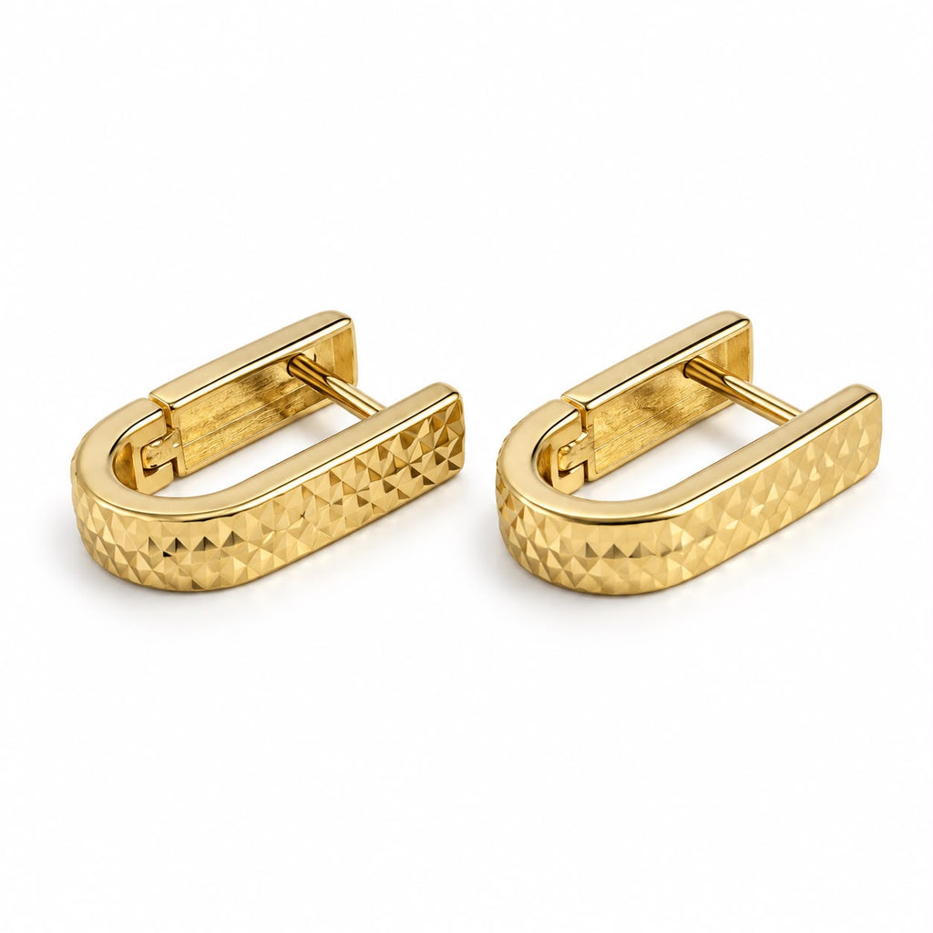 Boucles d'oreilles en or 18 carats en forme de U, diacut, 15 mm, 1,89 g