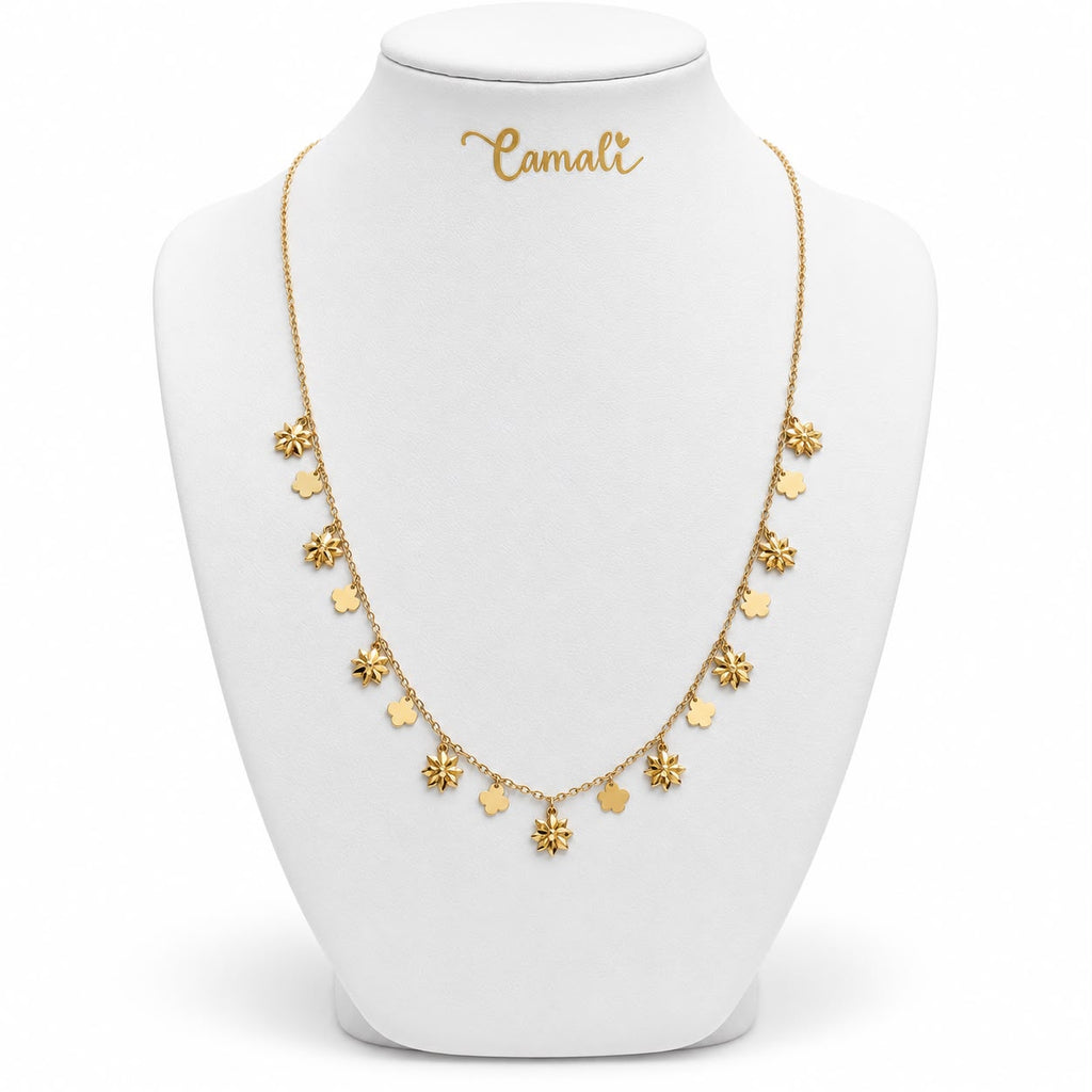 18k gold dangling flowers necklace, ajustable 40-45cm, 4.43g
