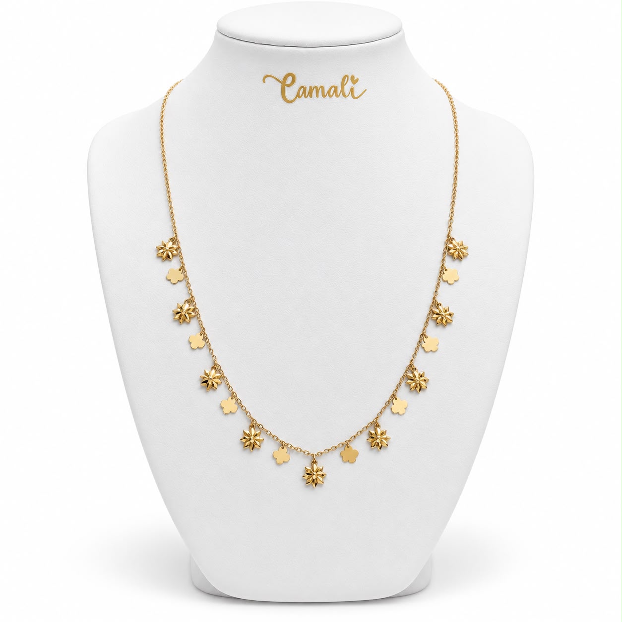 18k gold dangling flowers necklace, ajustable 40-45cm, 4.43g