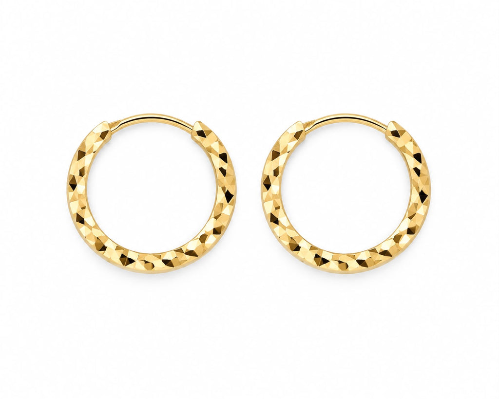 18k gold textured Huggies, 12mm, 1.33g