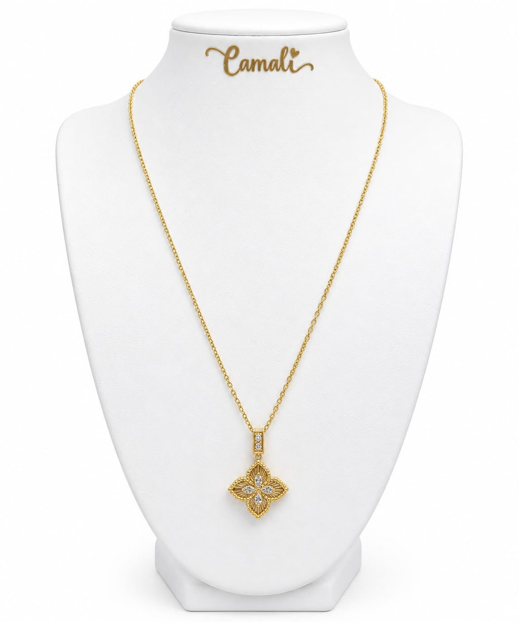 18K Gold Flower Necklace, 42-48cm, 3.96g