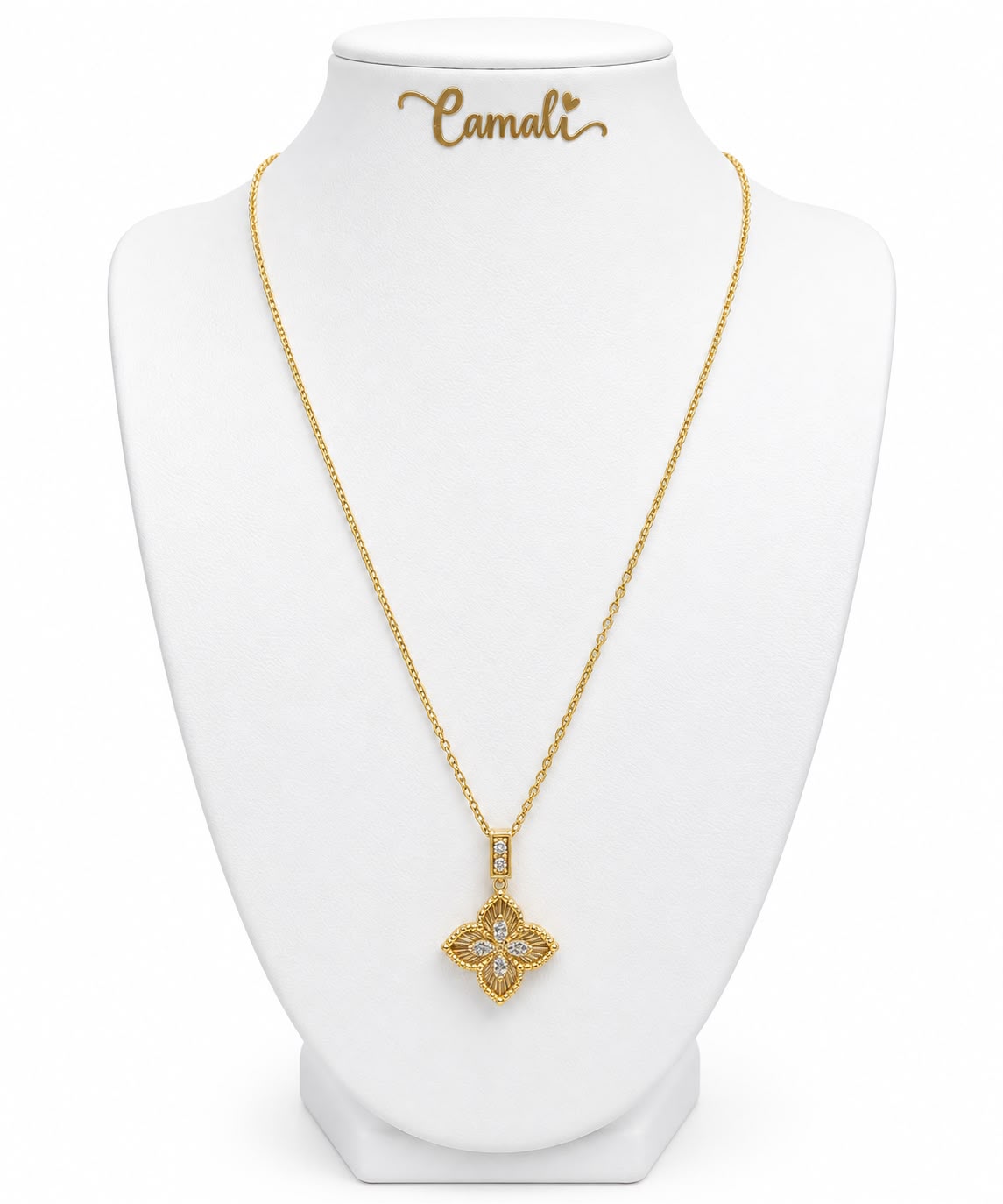 18K Gold Flower Necklace, 42-48cm, 3.96g