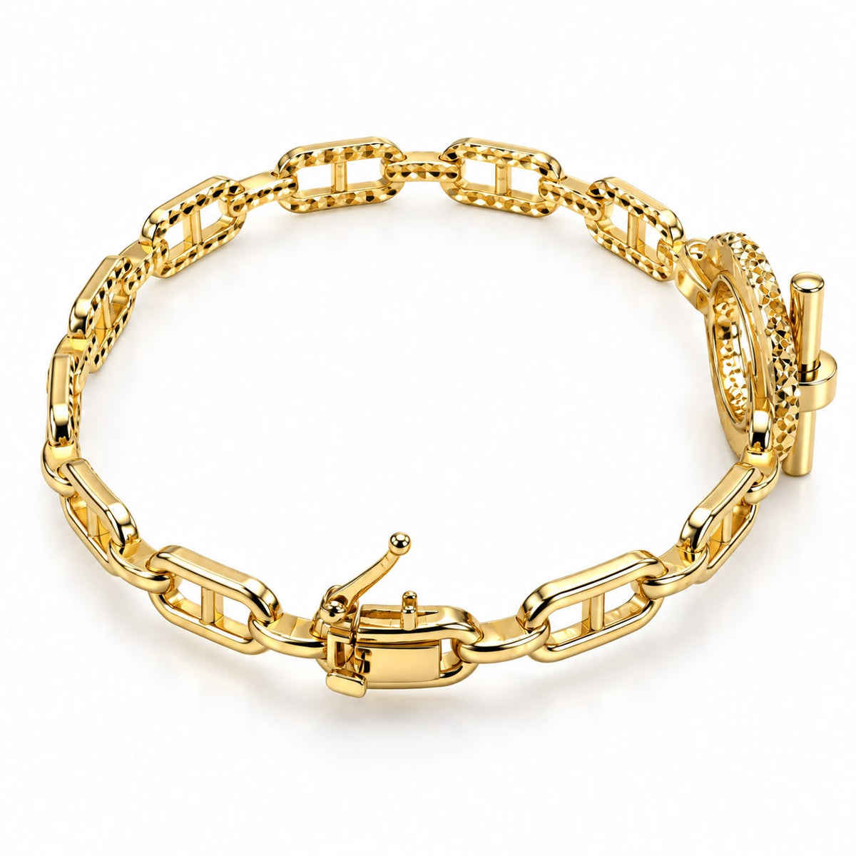 Bracelet à fermoir barre en T en or 18 carats, maille diamant, taille 16 (petit), 8,39 g
