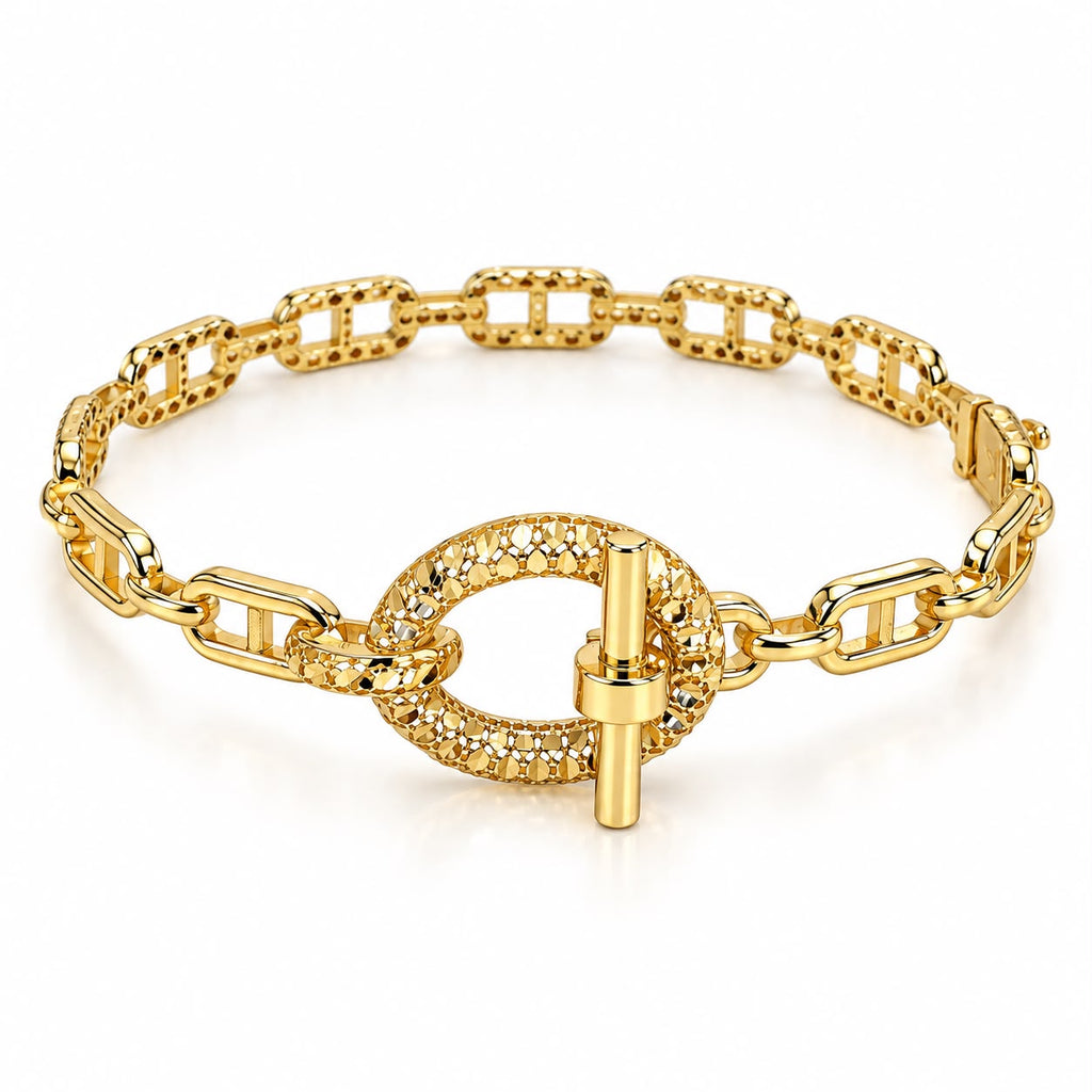 Bracelet à fermoir barre en T en or 18 carats, maille diamant, taille 16 (petit), 8,39 g
