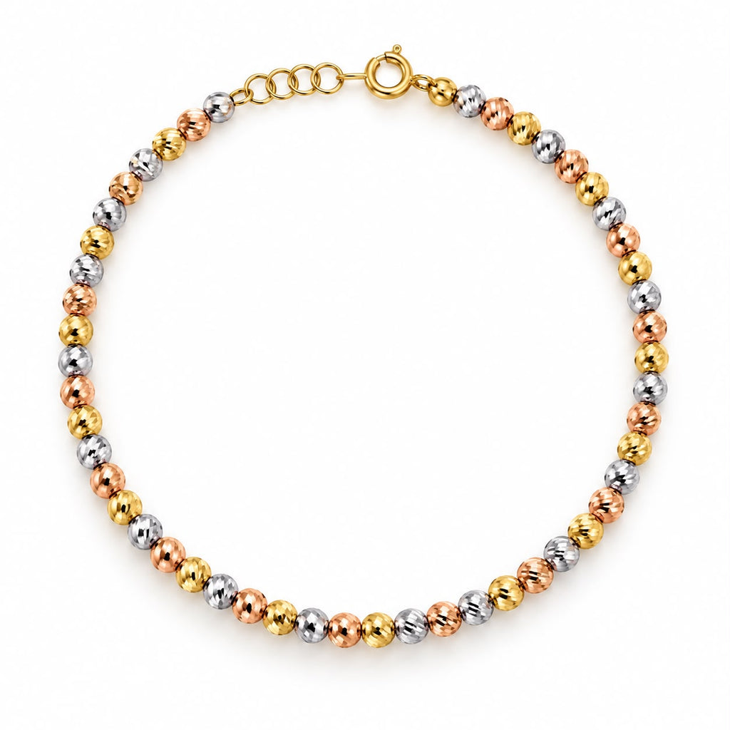 Bracelet en perles tricolores en or 18 carats, 17-18,5 cm, 3,13 g