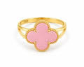 18k gold clover ring with pink stone, size 6.5, 1.95g