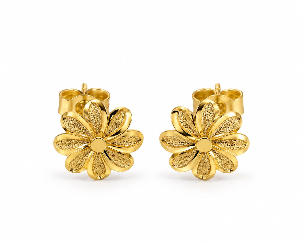 Boucles d'oreilles fleurs en or 18K, demi-mat, 1,34 g