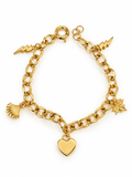 18k gold charms bracelet with lightning, shell, heart and Canada leaf, ajustable 17.5-19cm, 5.43g
