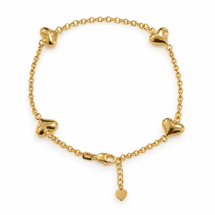 Bracelet Tauco 4 cœurs en or 18 carats, 17,5-19 cm, 4,02 g