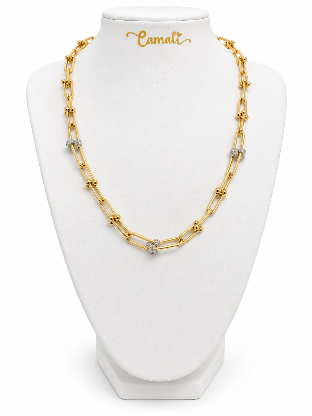 Collier avec finitions en or 18 carats et zircone, 45 cm, 12,64 g