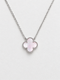 18k white gold necklace with 15mm pink mother of pearl clover, adjustable 40-45cm, 2.54g
