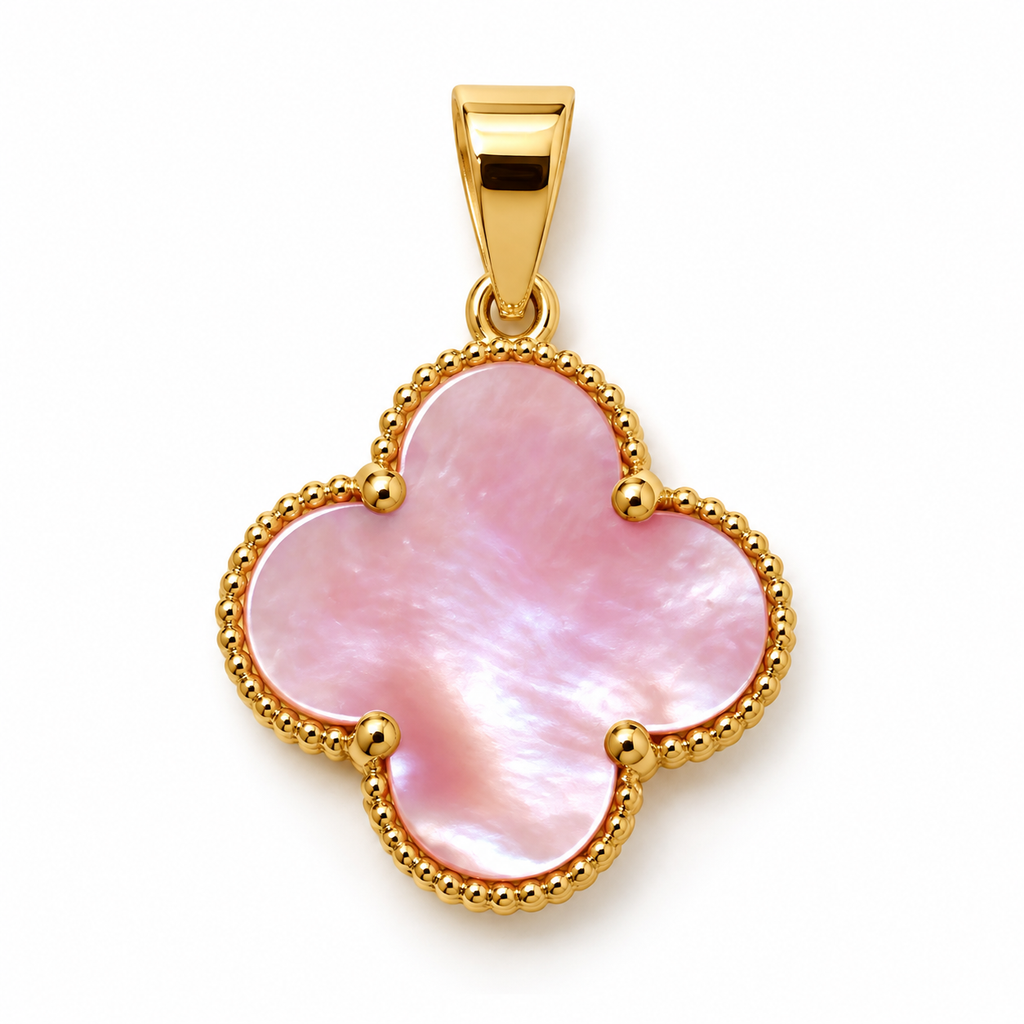 18k gold pink mother of pearl pendant 15mm, 1.22g