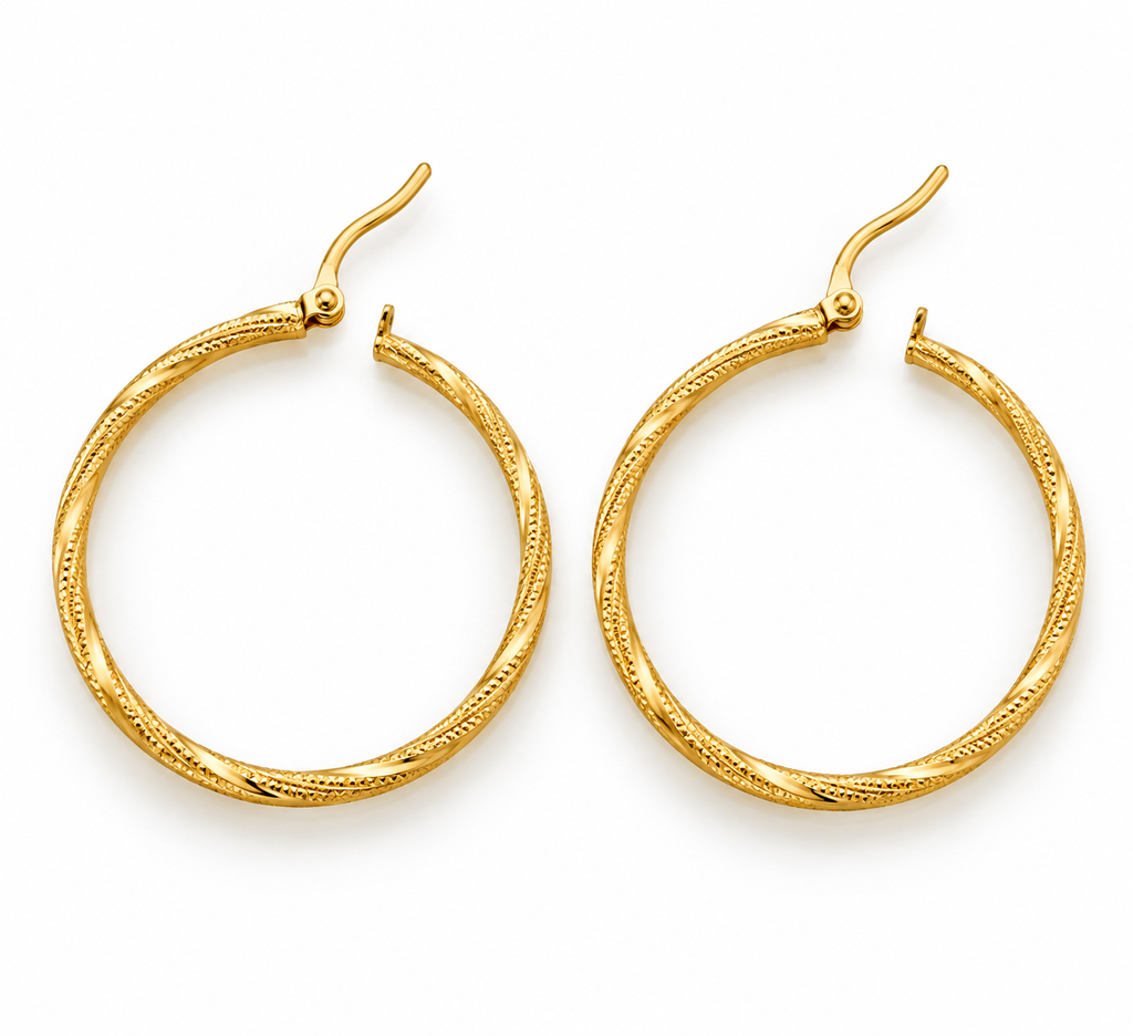 18k large gold twisted loops, 35mm, 1.83g