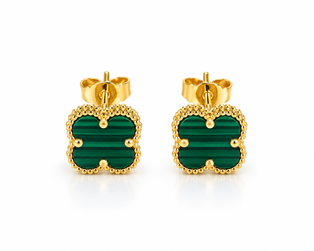 Trèfles en malachite verte et or 18 carats, 8 mm, 1,60