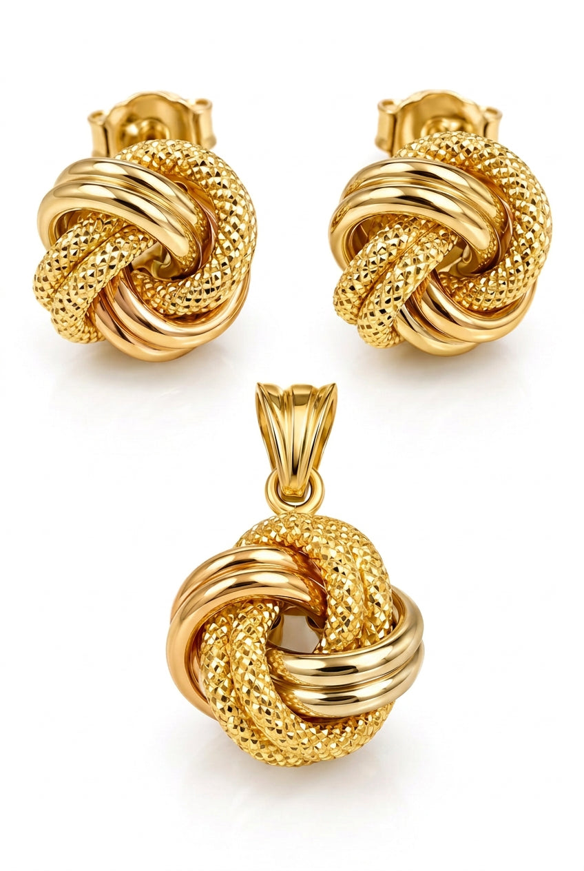 18k gold large knot set, 11mm, 2.92g