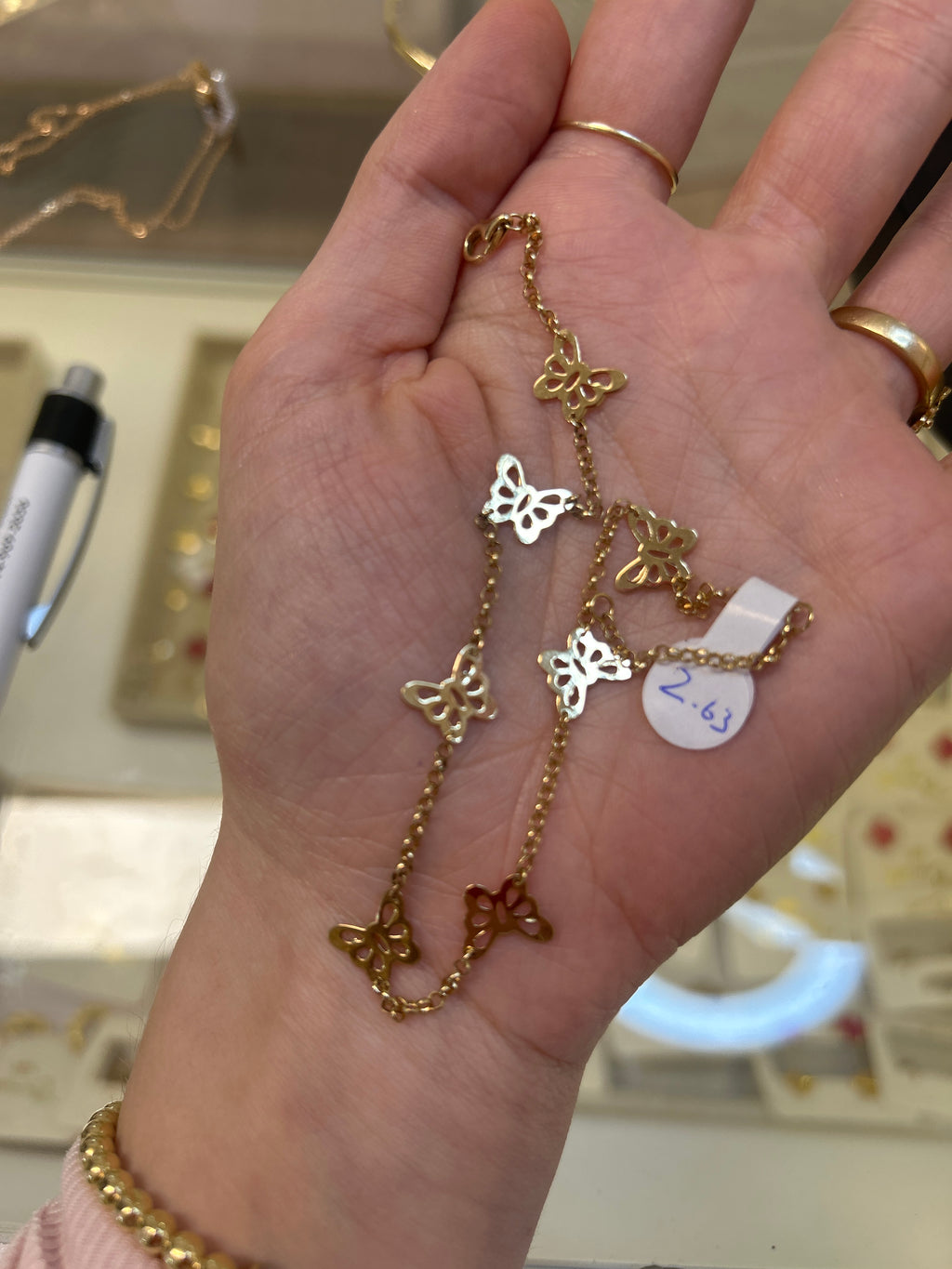 18k gold butterfly anklet, adjustable 23 to 26.5cm, 2.63g