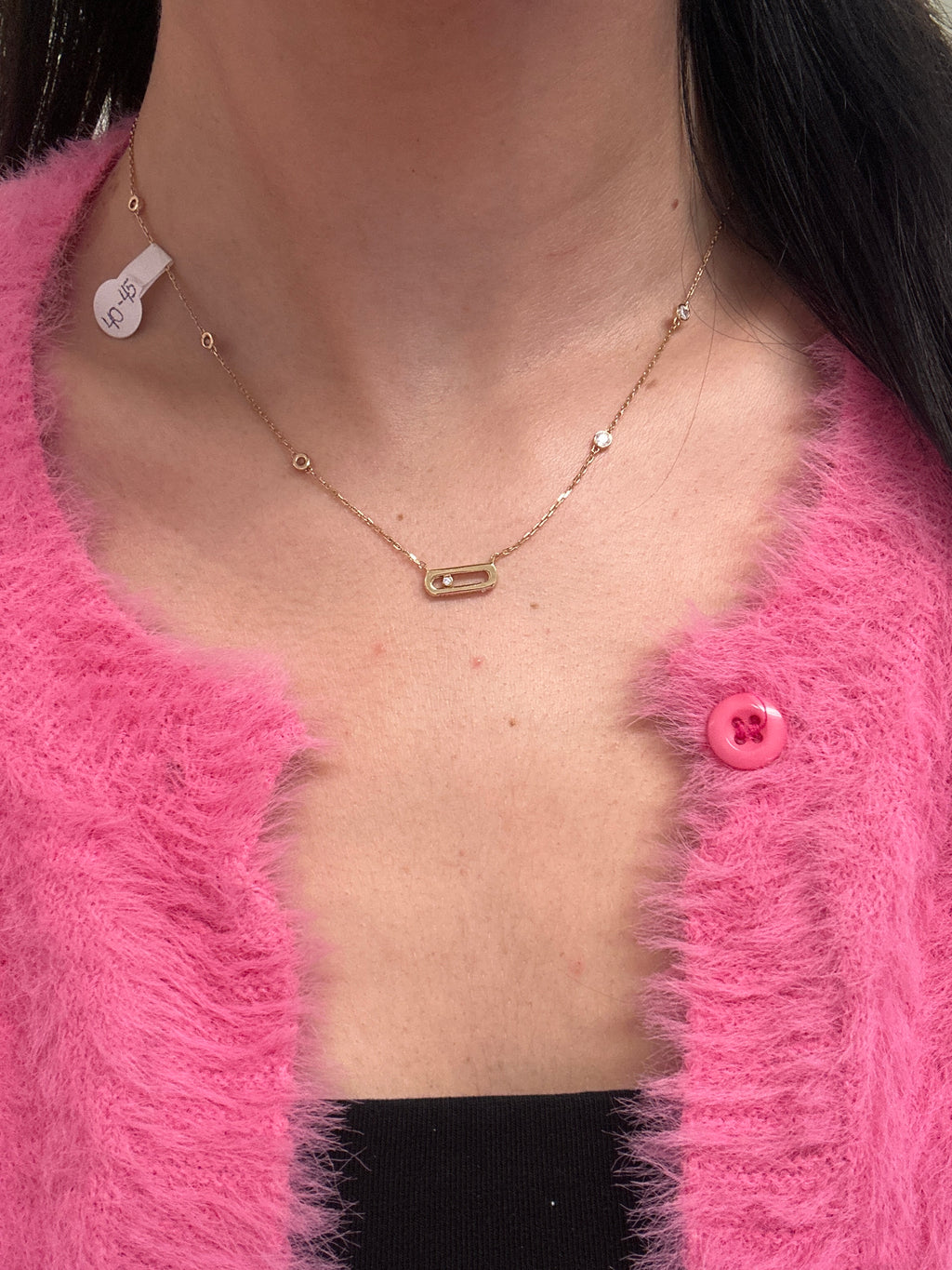 18k move style necklace with zirconia stone, adjustable 40-45cm, 4.35g