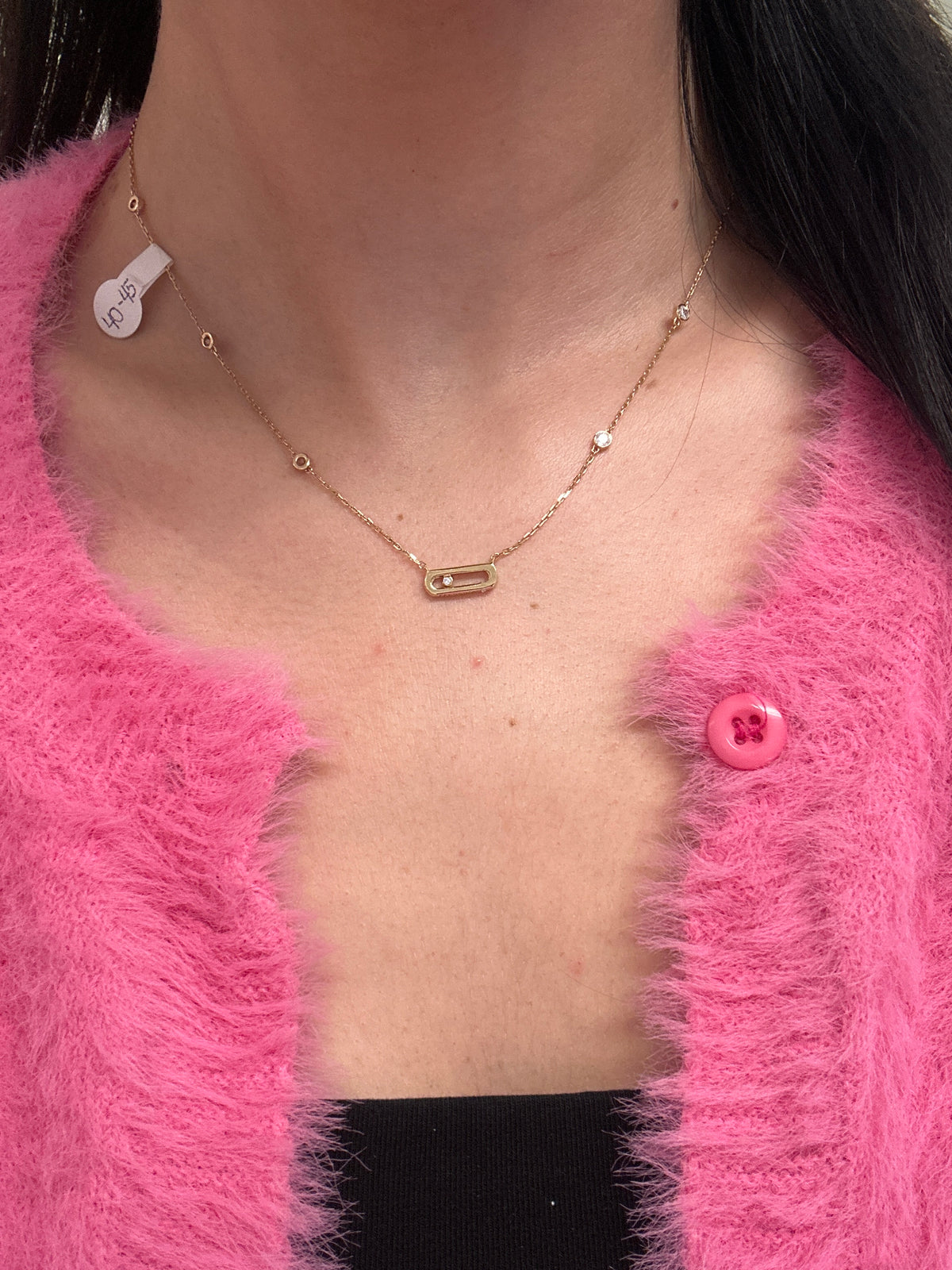 18k move style necklace with zirconia stone, adjustable 40-45cm, 4.35g
