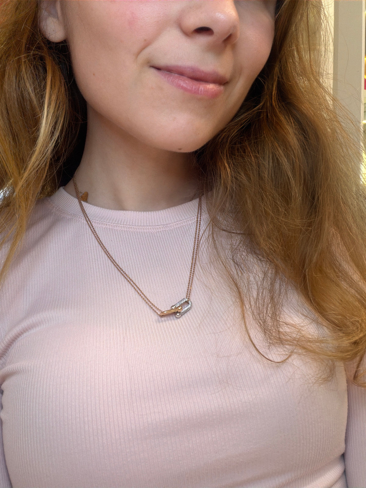 18k rose gold hardware style necklace, pre-owned but excellent condition, 50cm, 6.24g
