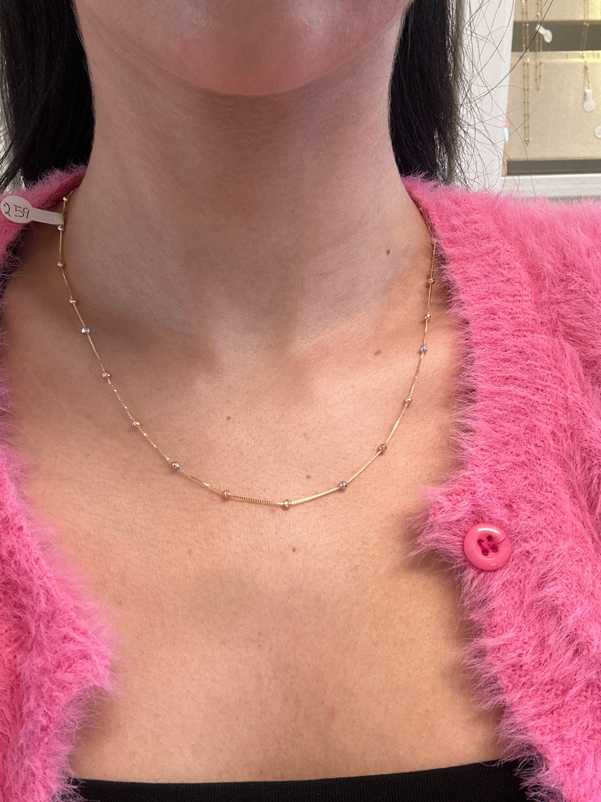 18k gold box chain with tritone beads, 45cm, 2.59g
