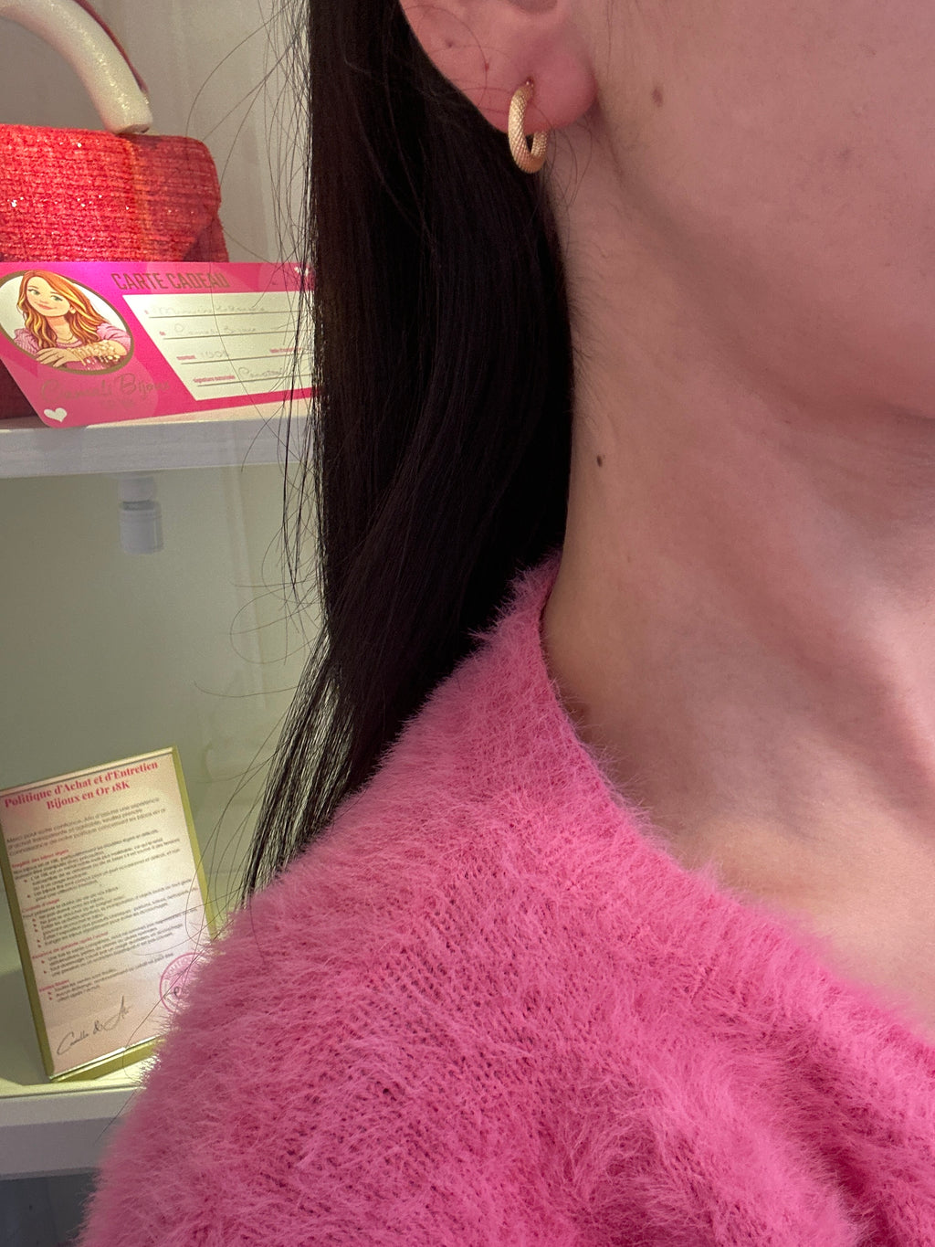 18k gold textured small hoops, 14mm, 1.22g